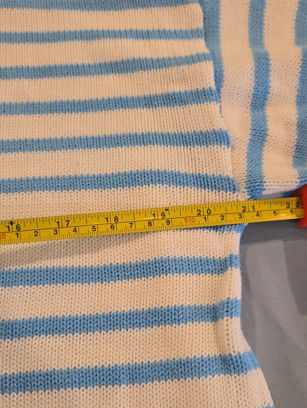LOFT Blue and White Striped Sweater with Embroidered Red 'Salty' Script - Picture 7 of 8